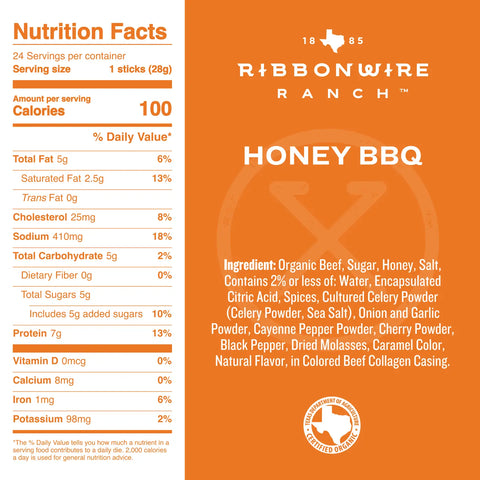 Ribbonwire Ranch - Honey BBQ Organic Beef Stick