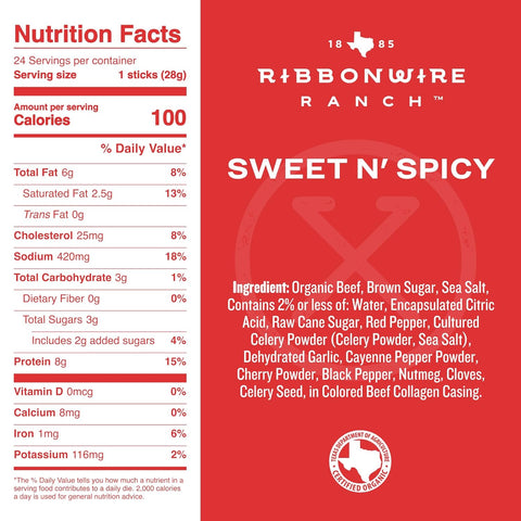 Ribbonwire Ranch - Organic Sweet N' Spicy Beef Sticks