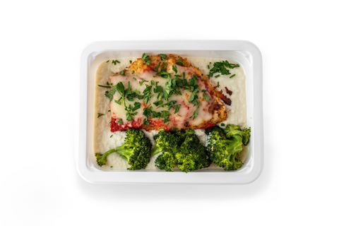 Parmesan Chicken Cutlets with Garlicky Cauli Smash and Broccoli