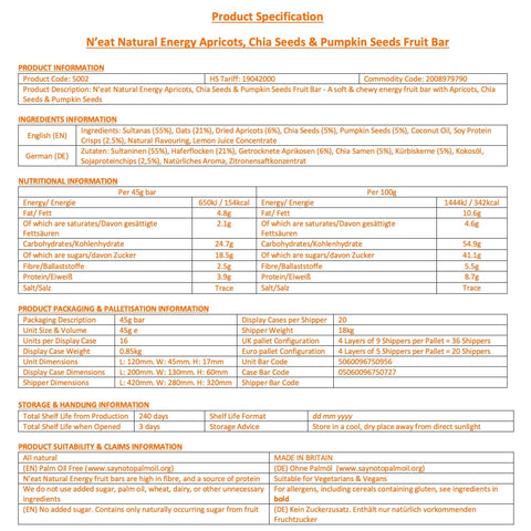 Neat Apricot, Chia Seeds & Pumpkin Seeds Natural Energy Bars
