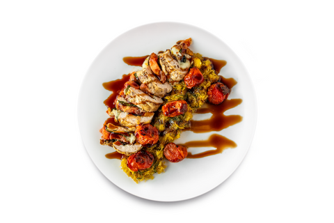 Caprese Chicken Breast with Apricot Balsamic, Chimichurri and Spaghetti Squash