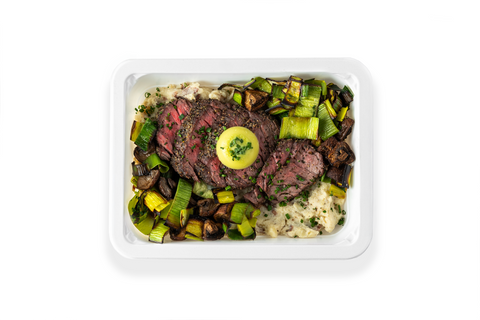 Homestyle Steak with Mushroom-Leek Butter & Red Mash
