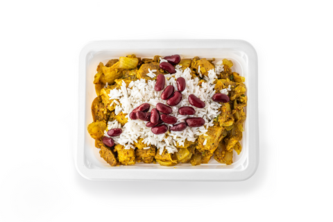 Jerk Chicken Curry with Red Beans and Coconut Rice