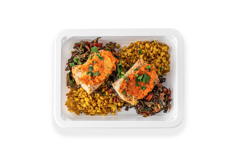 Cod w/ PeriPeri Sauce, Farro & Rainbow Swiss Chard