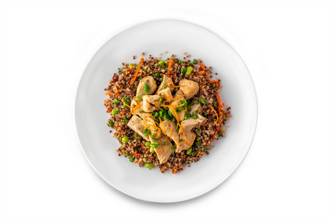 Sticky Honey Orange Chicken with Veggie Oven Fried Quinoa