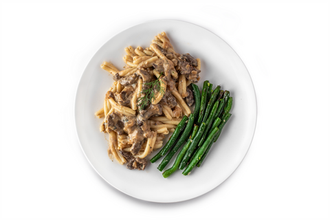 Beef Stroganoff with Mushrooms and Green Beans