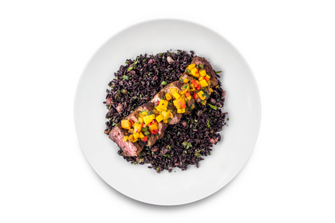 Grilled Steak, Black Rice & Mango Salsa