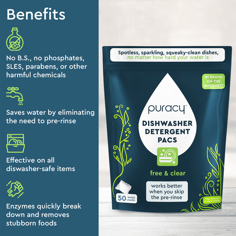Puracy Natural Dishwasher Detergent Pods: Free & Clear / Pack of 50