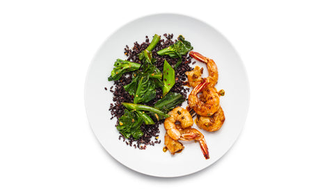 Ginger Shrimp, Forbidden Rice & Braised Greens