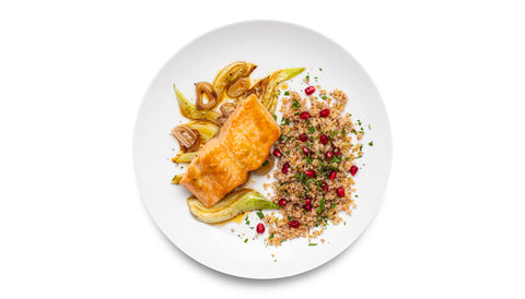 Roasted Pomegranate Salmon with Braised Fennel & Farro Pilaf